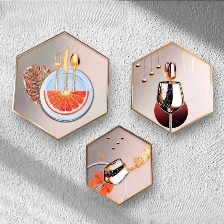 Modern Hexagonal Crystal Painting set of 3 - Style 1